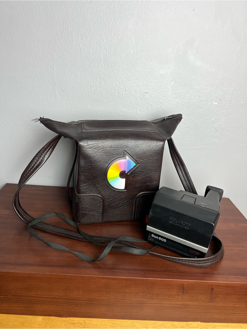 Vintage Polaroid Sun 600 Camera with Brown Leather Case